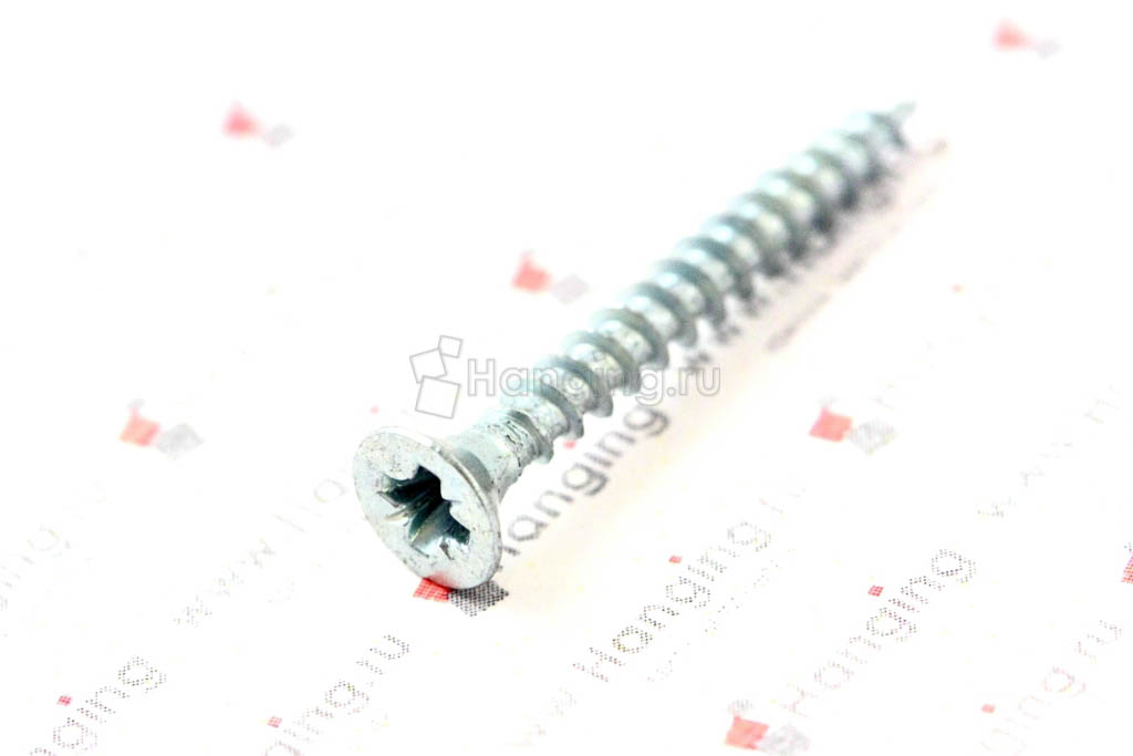 Вид резьбы белого самореза 3,5*30 мм с потайной головкой