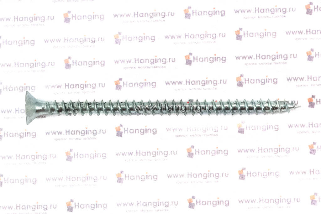 Вид резьбы белого самореза 4,5*70 мм с потайной головкой