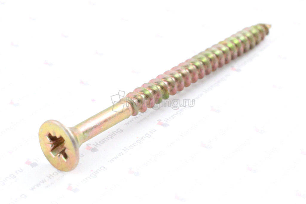 Вид резьбы желтого самореза 6*80 мм с потайной головкой