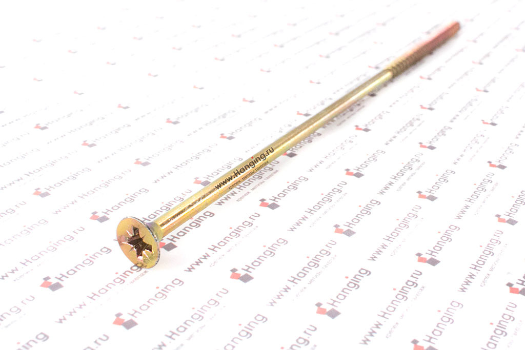 Вид резьбы желтого самореза 6*200 мм с потайной головкой