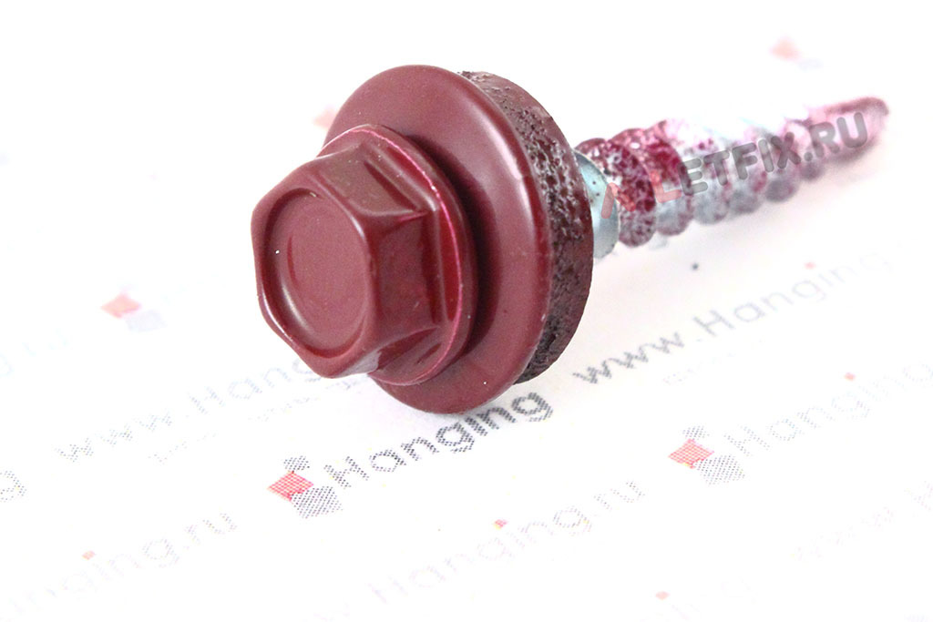 Головка кровельного окрашенного самореза по металлу со сверлом 4,8*29 RAL 3005 (винно-красного цвета)