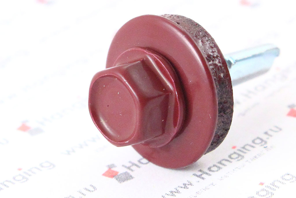 Головка кровельного окрашенного самореза по металлу со сверлом 5,5*19 RAL 3005 (винно-красного цвета)