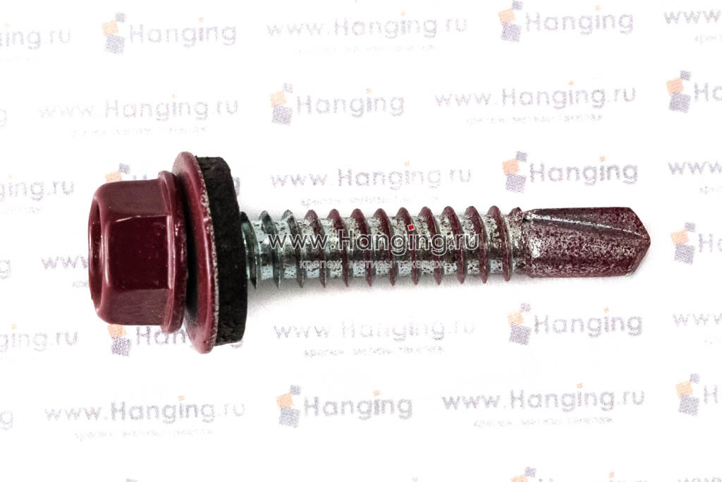 Саморез кровельный по металлу окрашенный 6.3х38 RAL 3005 (винно-красный)
