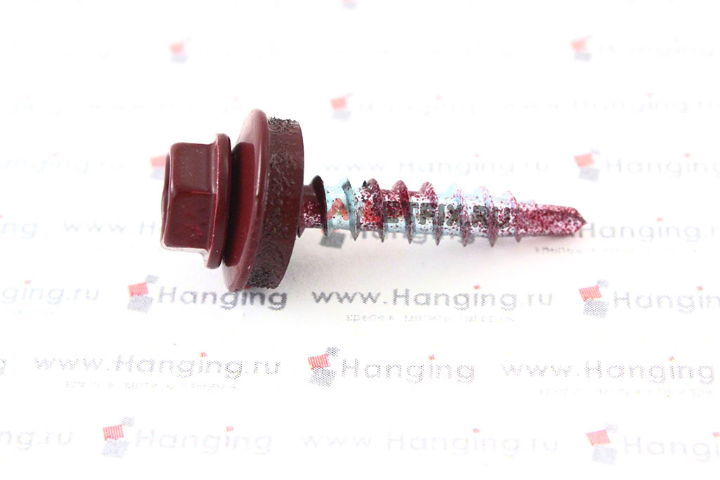 Головка кровельного окрашенного самореза по металлу со сверлом 4,8*28 RAL 3005 (винно-красного цвета)