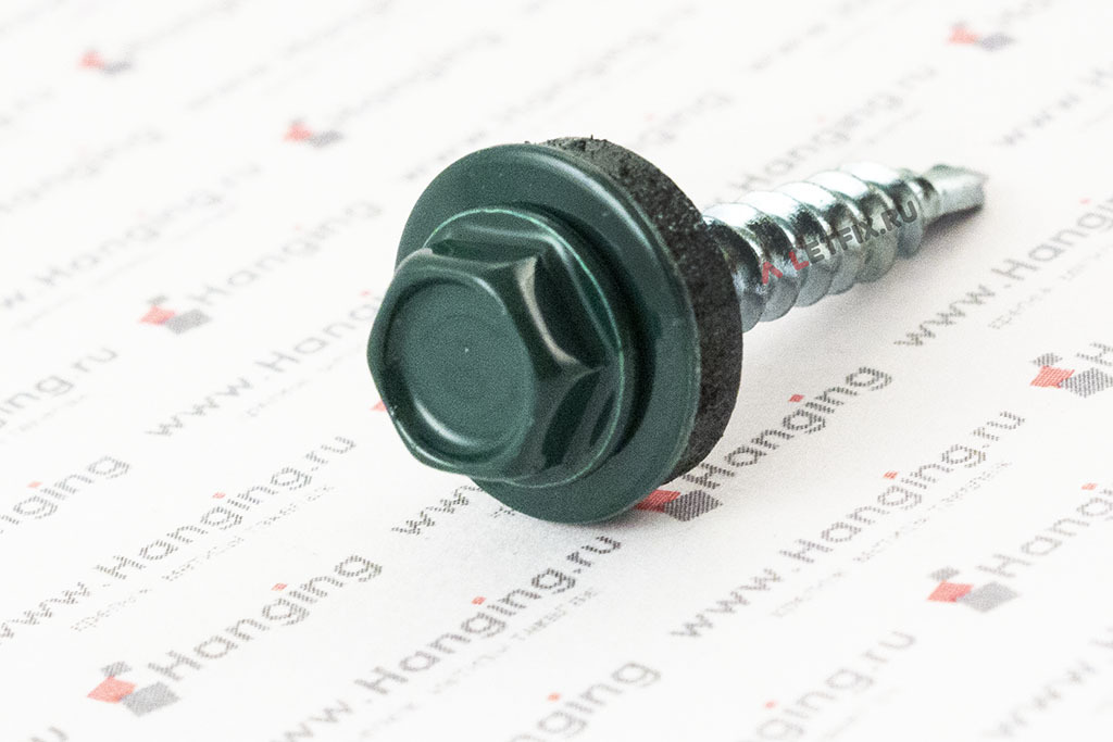 Головка кровельного окрашенного самореза по металлу со сверлом 4,8*28 RAL 6005 (оттенок 