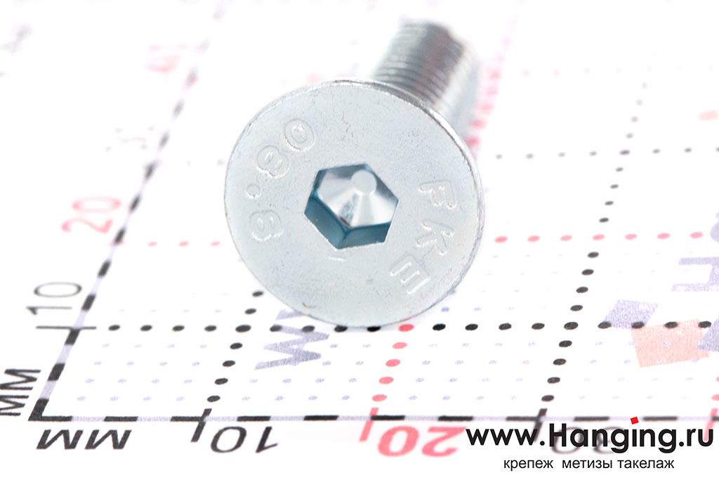 Оцинкованный винт М8*25 DIN 7991 класса прочности 8.8 (потайная головка и шлиц внутренний шестигранник (Inbus).