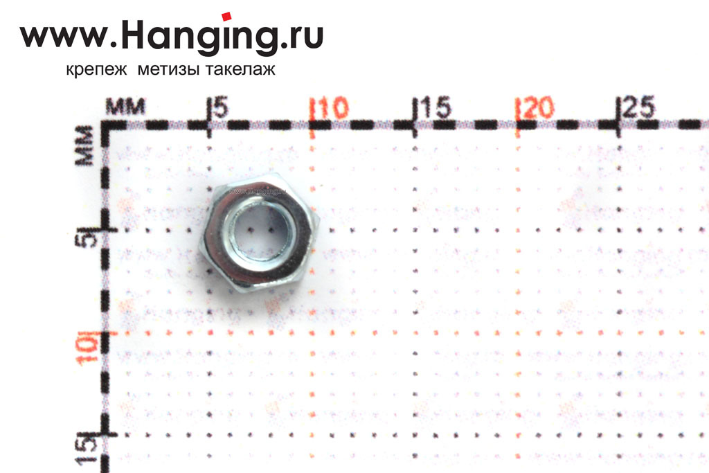 Размеры на оцинкованные низкие гайки М3 DIN 439 Form B (аналог М3 ГОСТ ISO 4035-2014, М3 ГОСТ 5916-70 и ГОСТ 5929-70)