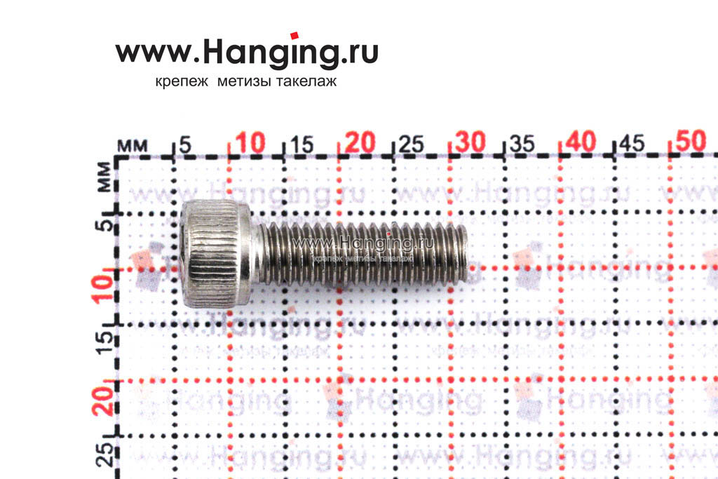 Размеры нержавеющего винта М6х20 с внутренним шестигранником A2 DIN 912 (ISO 4762 М6x20 A2)