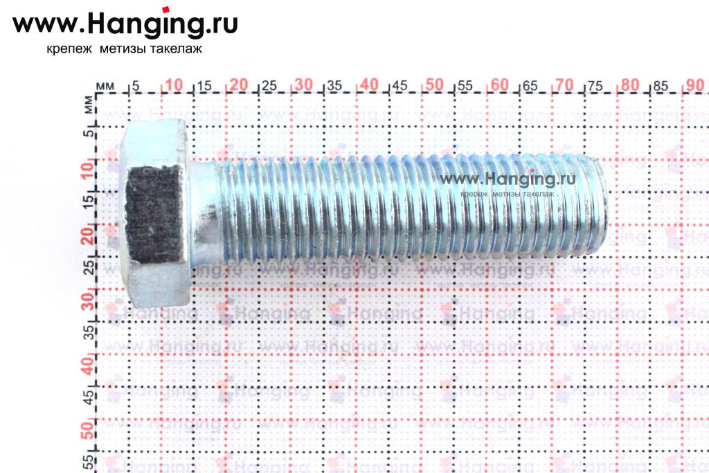 Размер резьбы оцинкованного болта с полной резьбой М16х60 класса прочности 4.8 DIN 933