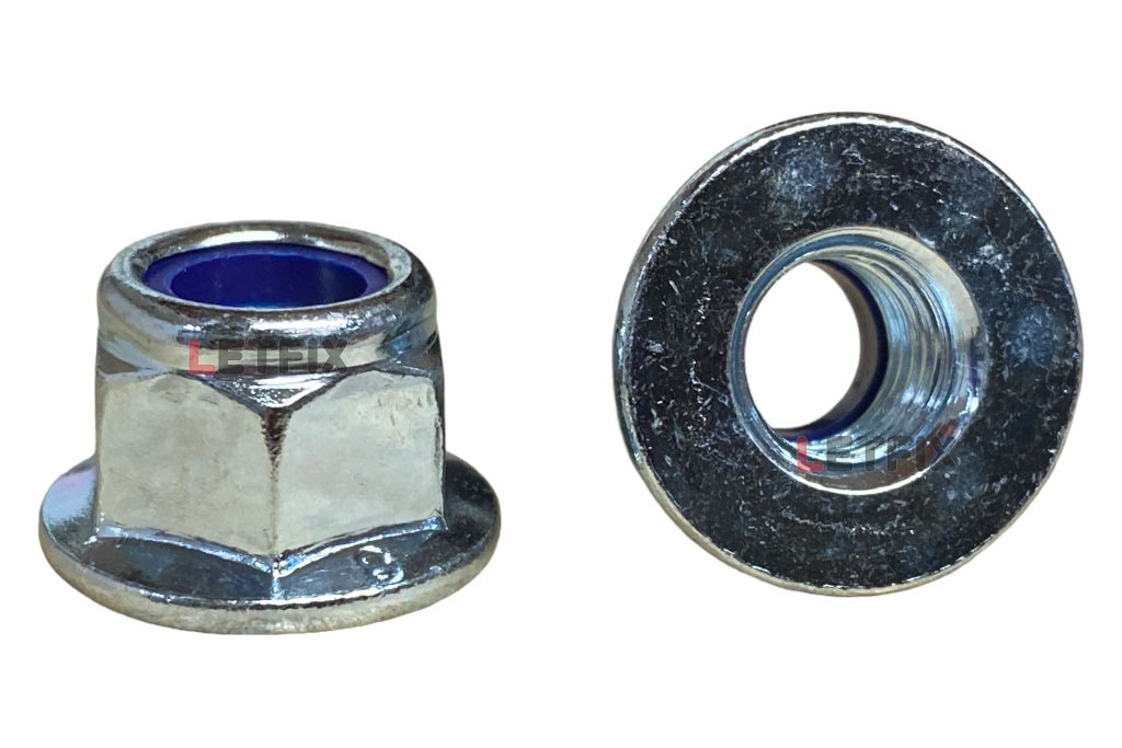 Оцинкованная гайка М10 ГОСТ ISO 7043-2014 со стопорным кольцом и фланцем класса прочности 8