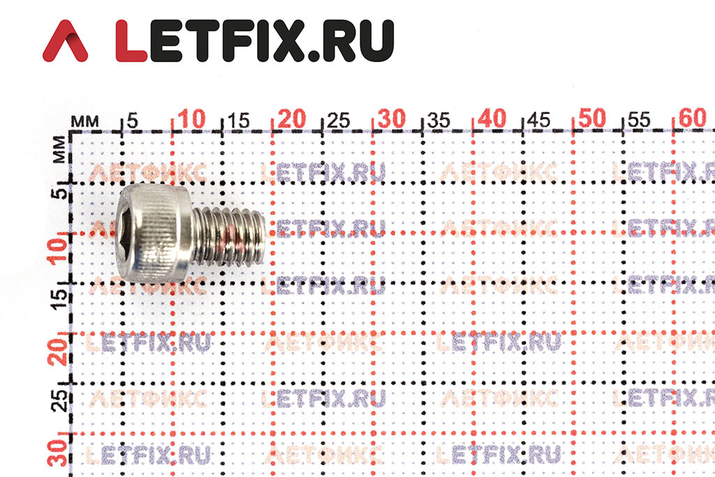 Размеры нержавеющего винта М6х8 с внутренним шестигранником A2 DIN 912 (ISO 4762 М6x8 A2)