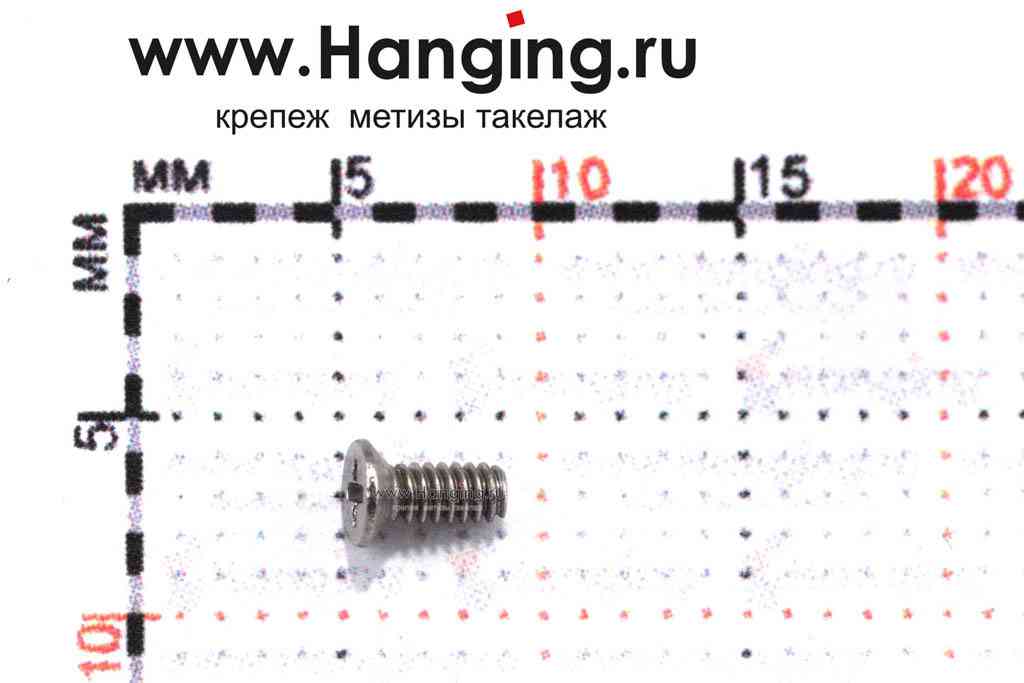 Размеры винта М1,6х4 с потайной головкой и крестообразным шлицем из нержавеющей стали А4 DIN 965