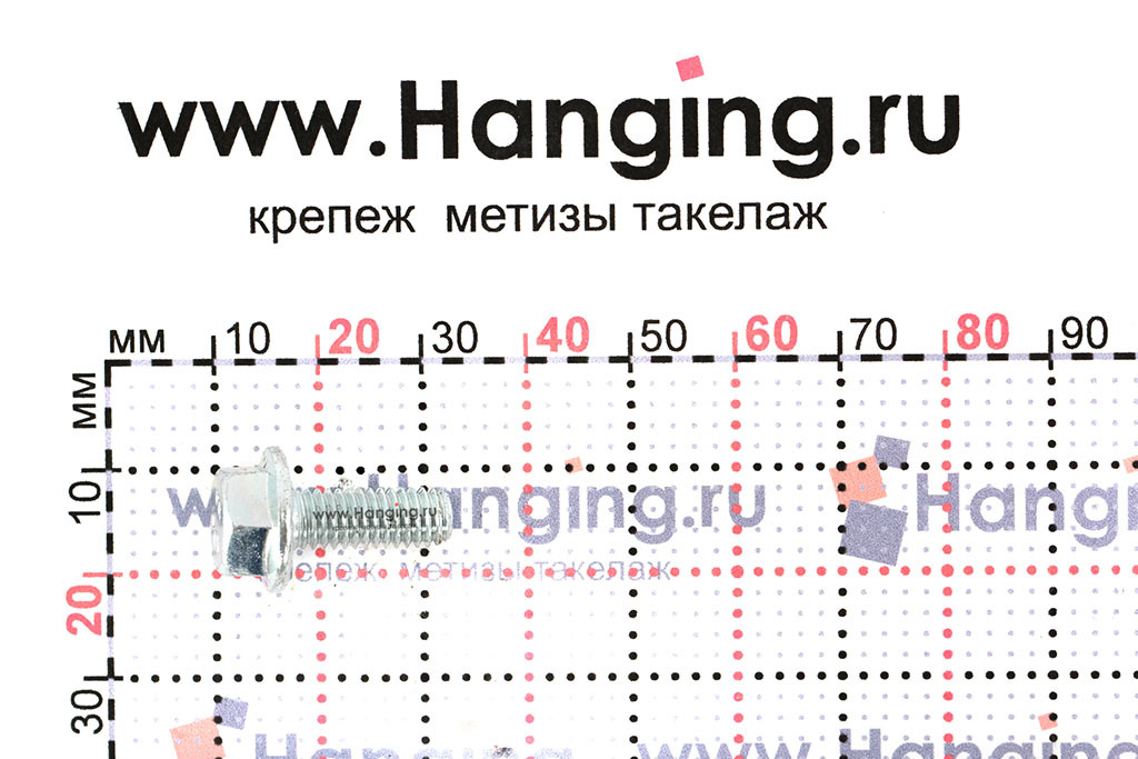 Размеры болта с фланцем DIN 6921 6*16 цинк класса прочности 5.8 с полной резьбой