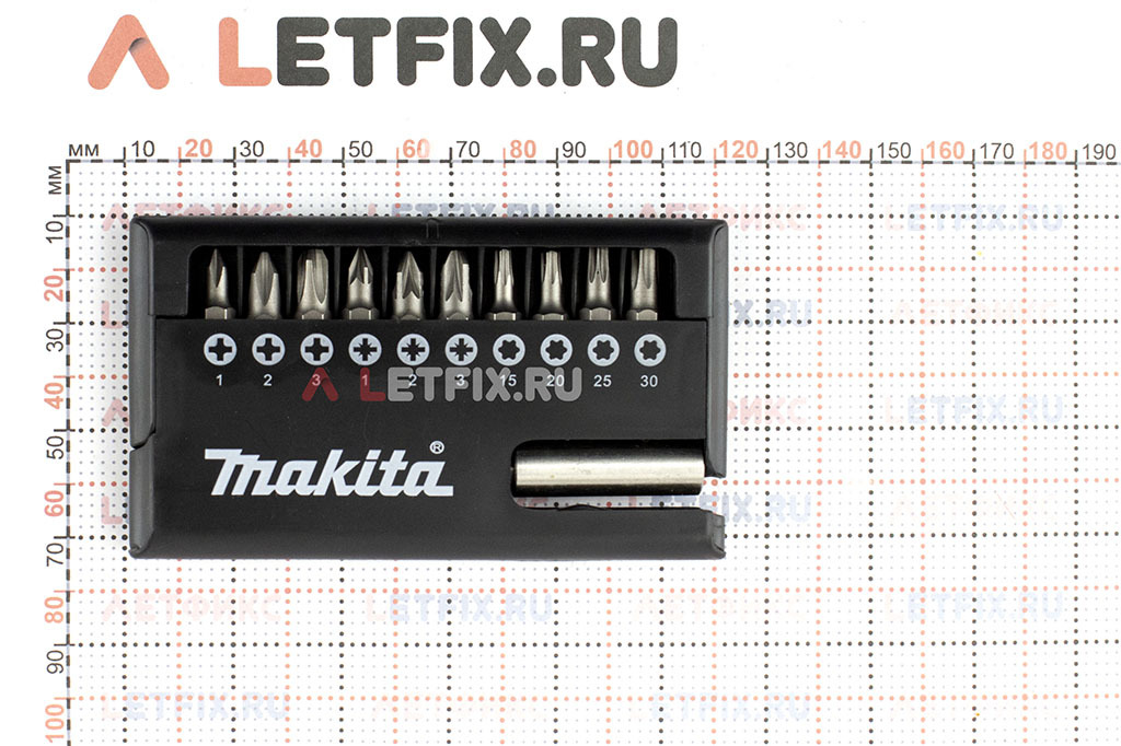Размеры упаковки бит (10 в 1) для шуруповерта Makita D-30651-12 с магнитным держателем
