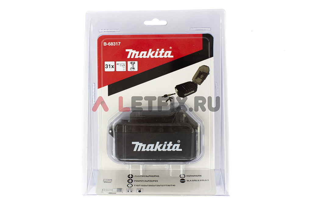 Набор бит и насадок Makita B-68317 из 31 насадки (30 бит и магнитный держатель) в корпусе от аккумулятора