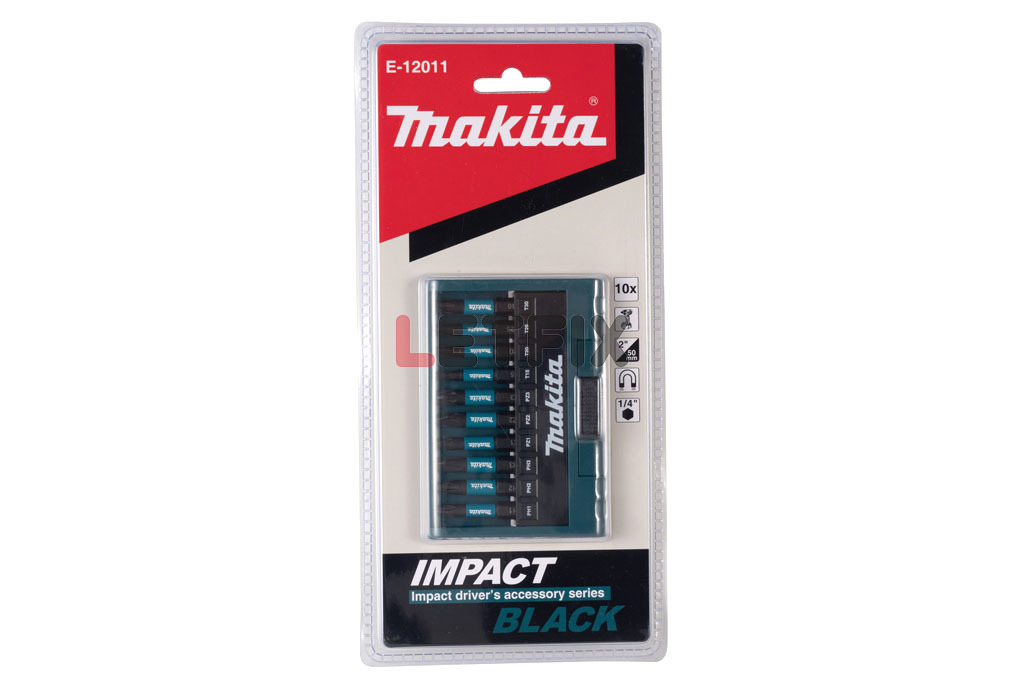 Набор бит (насадок) для шуруповерта и дрели Impact Black Makita E-12011 из 10 ударных бит в прорезиненном пенале