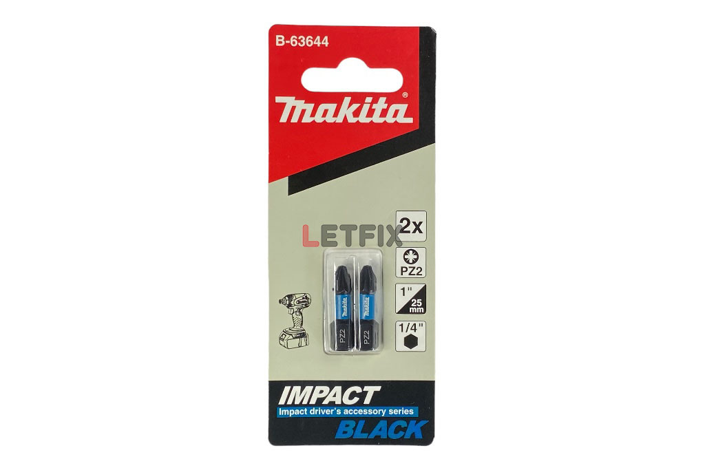 Ударная насадка PZ2 длиной 25 мм для под шлиц Pozidriv Makita Impact Black B-63644 (бита Pozi PZ2х25)