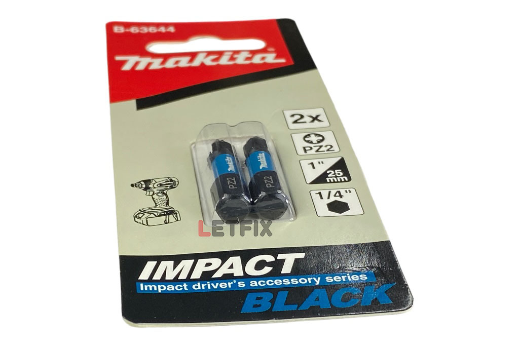 Ударная насадка для шуруповерта (бита) под крестообразный шлиц PZ2 длиной 25 Impact Black Makita B-63644 для винтов, шпилек и саморезов