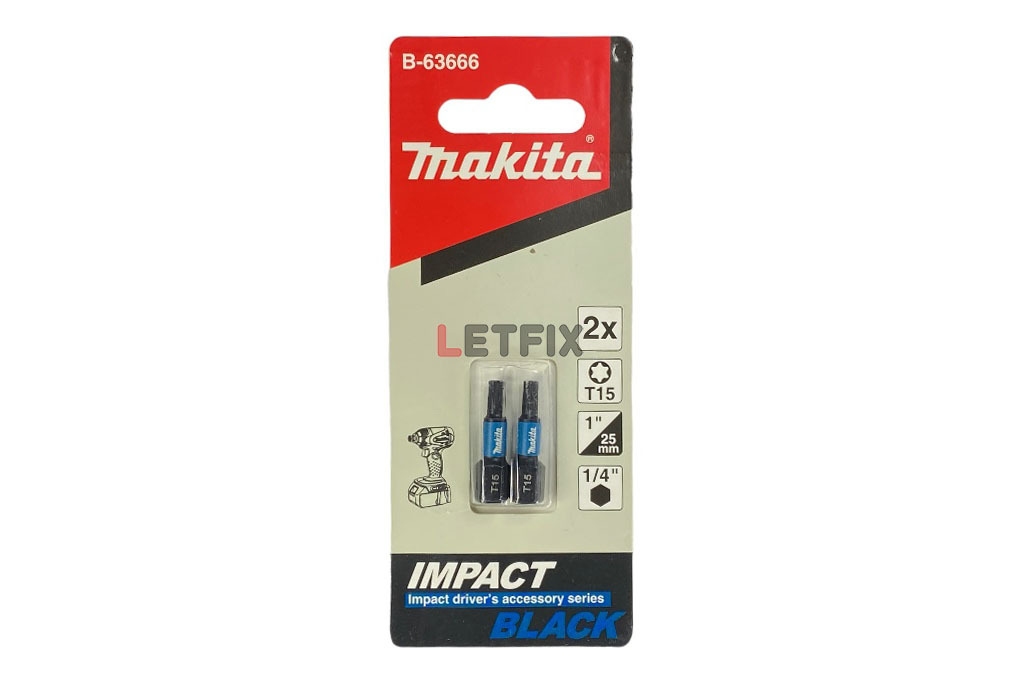 Ударная бита T15 длиной 25 мм для шлица Torx (звёздочка) Makita Impact Black B-63666