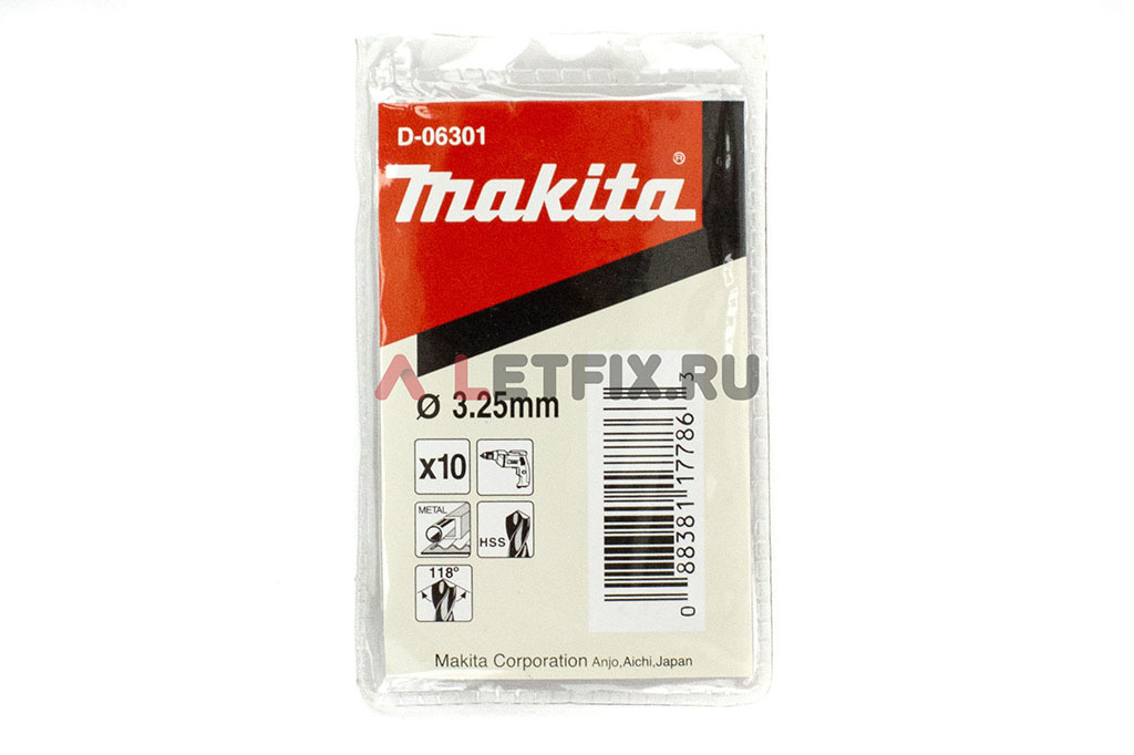 Упаковка свёрл по металлу Макита D-06301 HSS-G 3,25*65 мм
