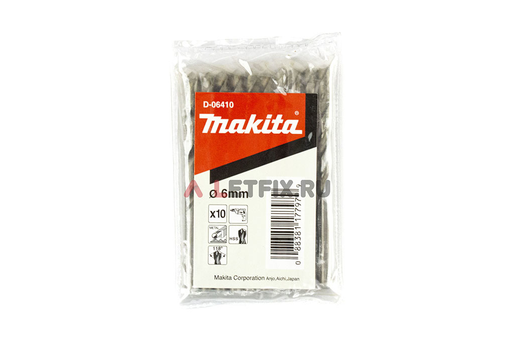 Сверло по металлу Makita HSS-G 6*93 D-09743 с цилиндрическим хвостовиком (DIN 338). 10 штук — Makita D-06410.