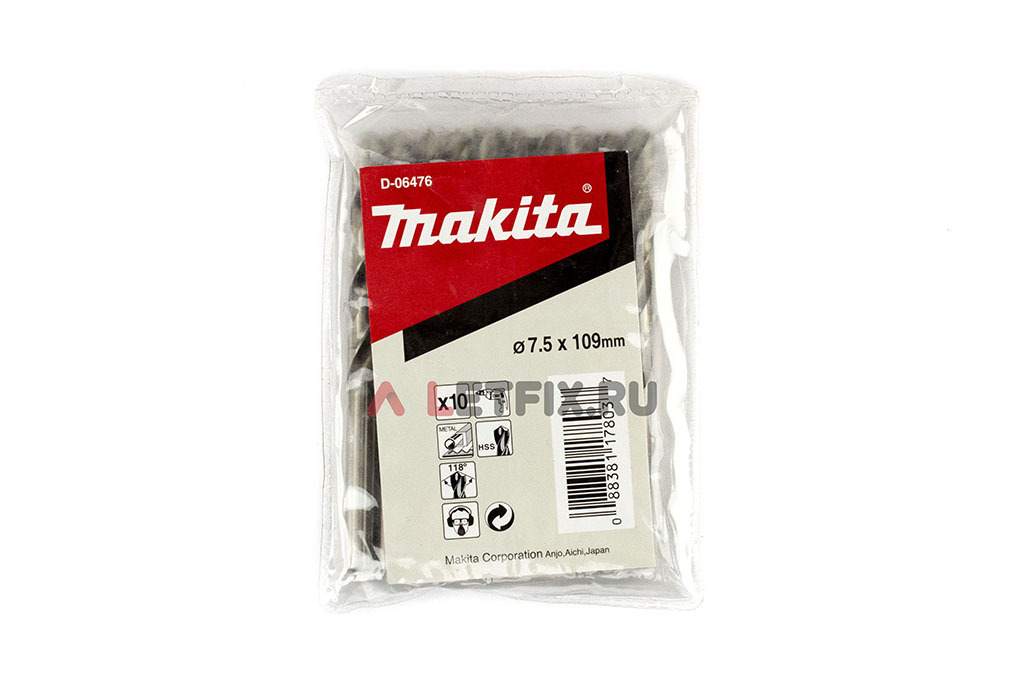 Сверло по металлу Makita HSS-G 7,5*109 D-09771 (D-06476) с цилиндрическим хвостовиком (DIN 338)