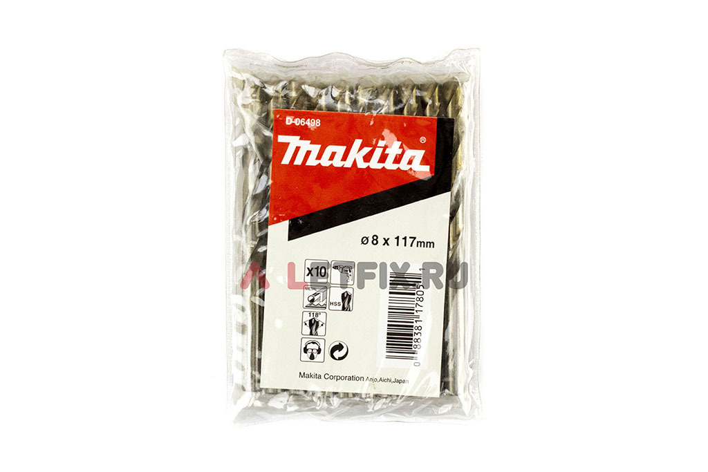 Сверло по металлу Makita HSS-G 8*117 D-09787 с цилиндрическим хвостовиком (DIN 338). 10 штук — Makita D-06498.