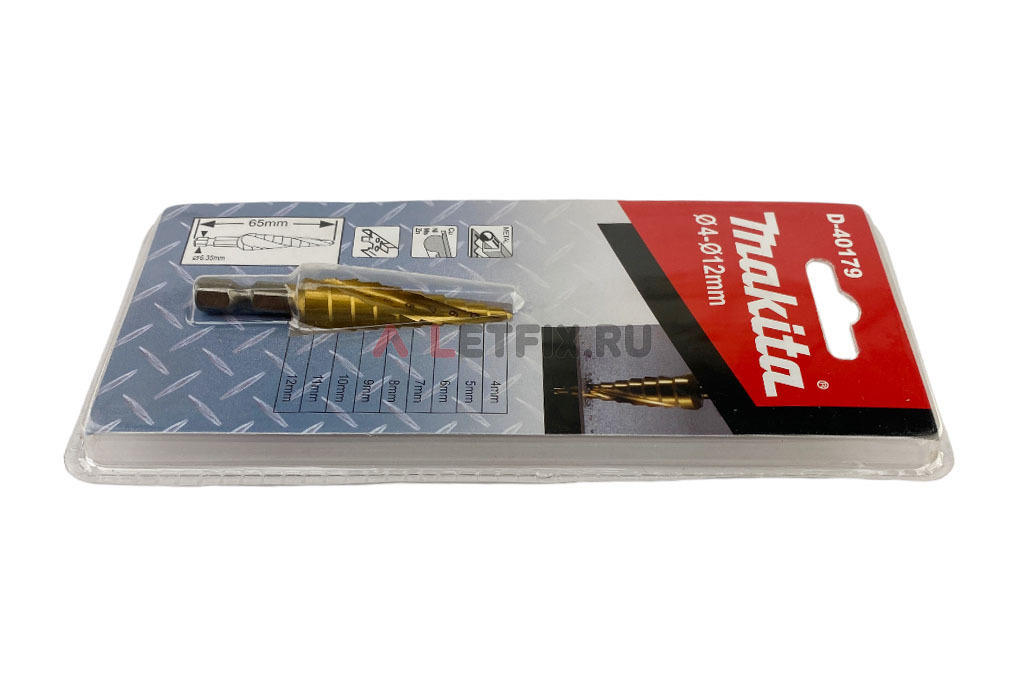 Ступенчатое сверло по металлу 4-12 мм Makita D-40179 HSS-TiN (шестигранный хвостовик 1/4