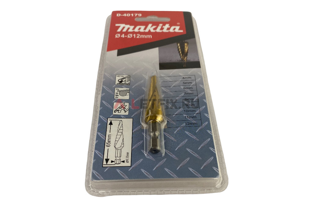 Сверло ступенчатое Макита D-40179 HSS-TiN спиральный желоб