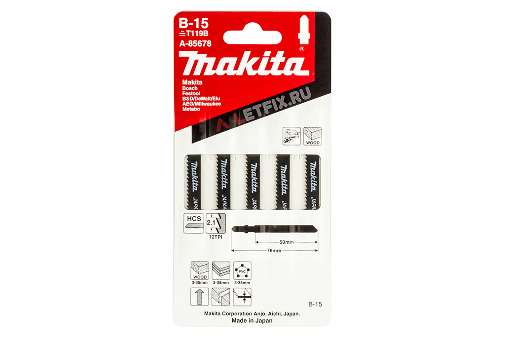 Размеры пилки для электролобзика Makita A-85678 B-15 50х76/2,1