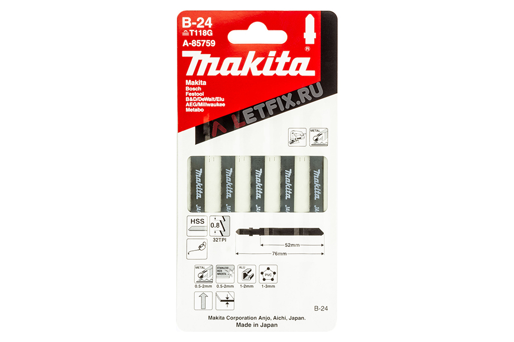 Размеры пилки для электролобзика Makita A-85759 B-24 52х76/0,8