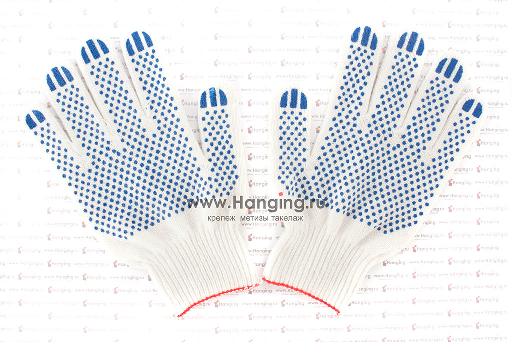 Х/б перчатки (5 нитей) с точками ПВХ, 10 класс вязки