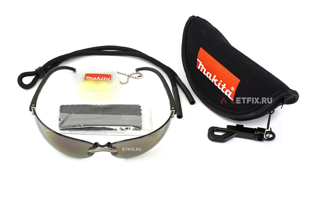 Защитные очки затемнённые Makita M-Force P-66341 для защиты глаз при монтажных работах с комплектом
