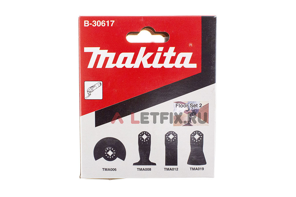 Упаковка комплекта насадок и оснастки для мультитула (реноватора, МФИ) Makita B-30617 (набор №2 работы с половым покрытием)