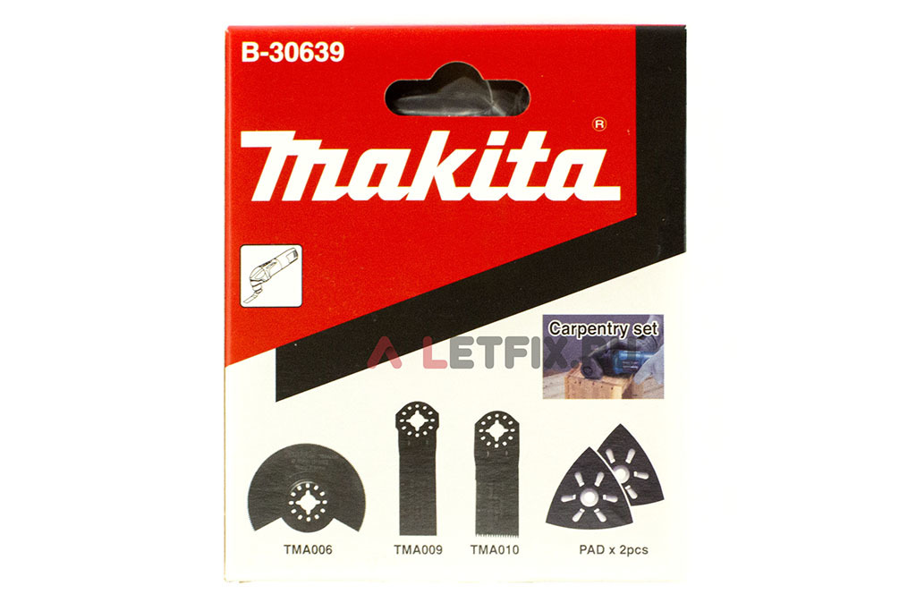 Упаковка набора насадок и оснастки для мультитула (реноватора, МФИ) Makita B-30639 (набор для плотника)
