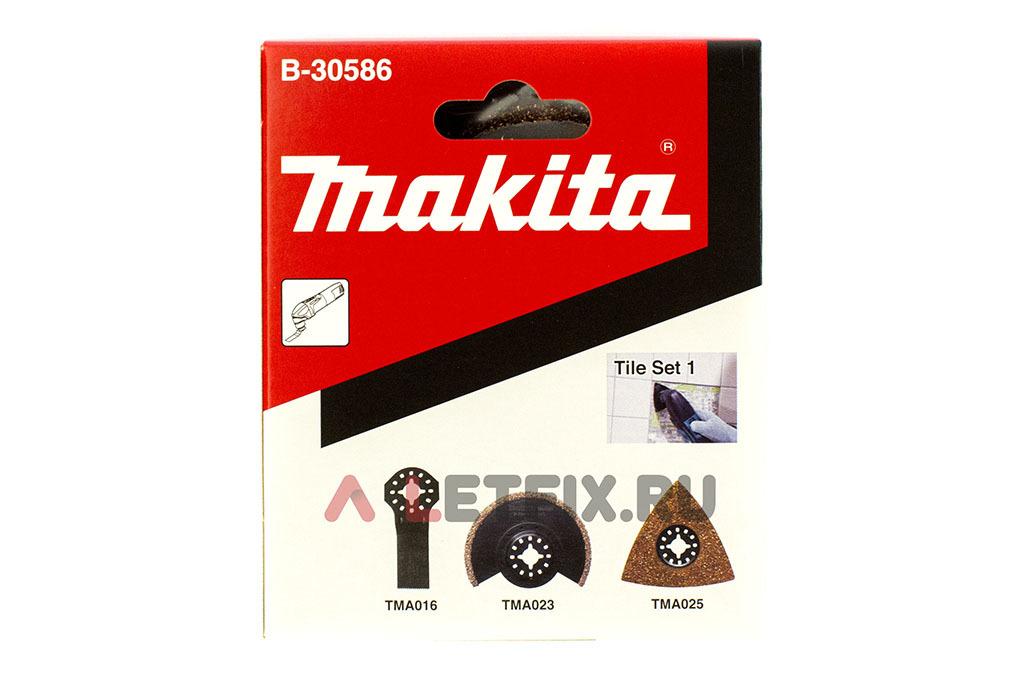 Упаковка набора насадок и оснастки для мультитула (реноватора, МФИ) Makita B-30586 (набор №2 для работы с облицовочной плиткой)
