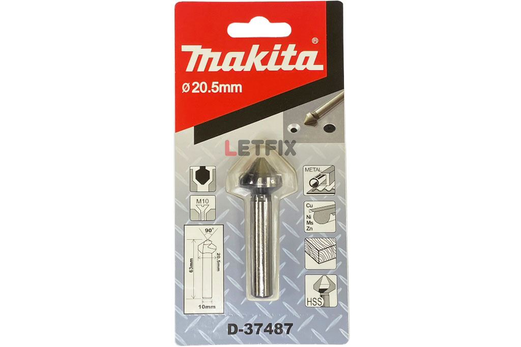 Зенковка Makita D-37487 20,5х63 мм с цилиндрическим хвостовиком 10 мм для винтов М10