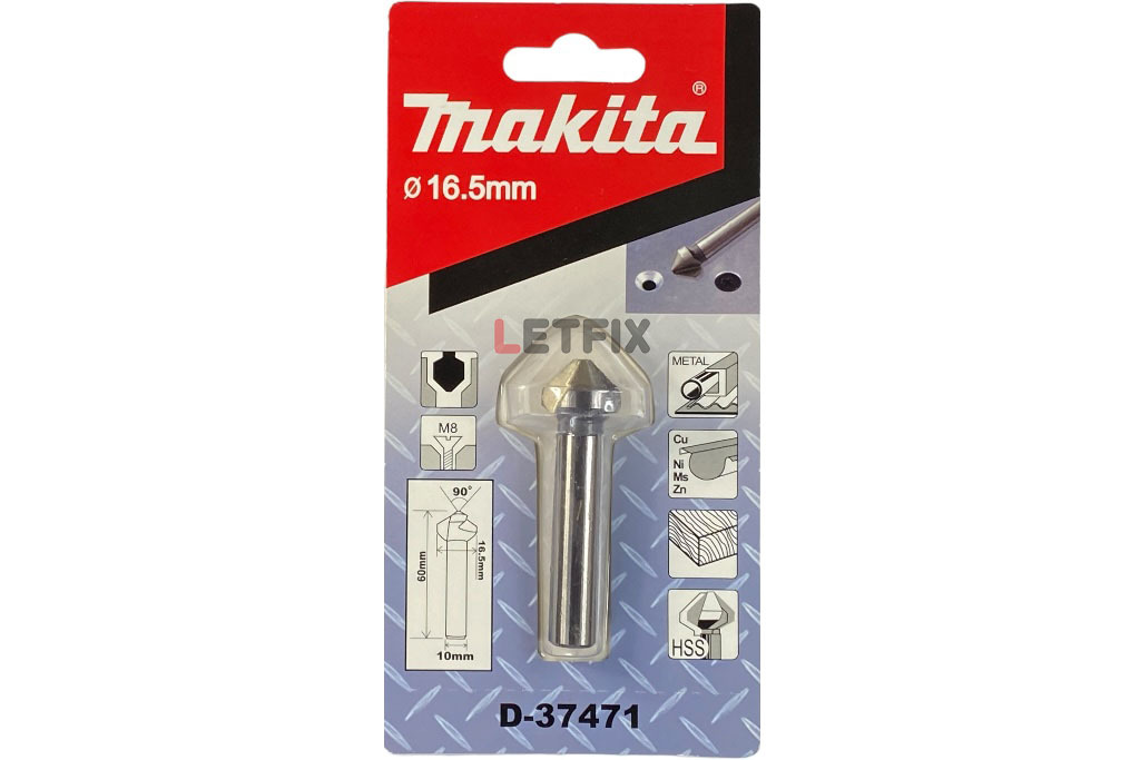 Зенковка Makita D-37471 16,5х60 мм с цилиндрическим хвостовиком 10 мм для винтов М8