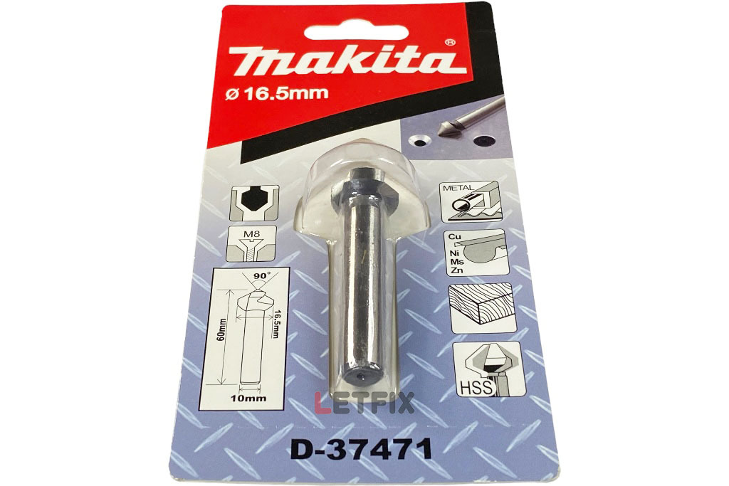 Зенковка Makita D-37471 16,5х60 мм предназначена для подготовки отверстий под потайные и полупотайные головки винтов М8