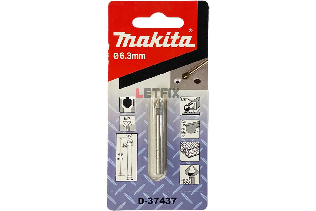 Зенковка Makita D-37437 6,3х45 мм с цилиндрическим хвостовиком 5 мм для винтов М3