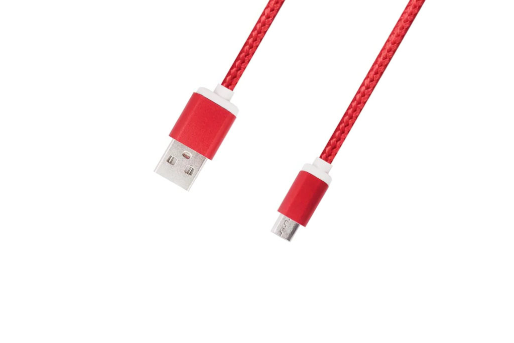 Кабель micro USB-USB, 1 метр, красный, тканевая оплётка