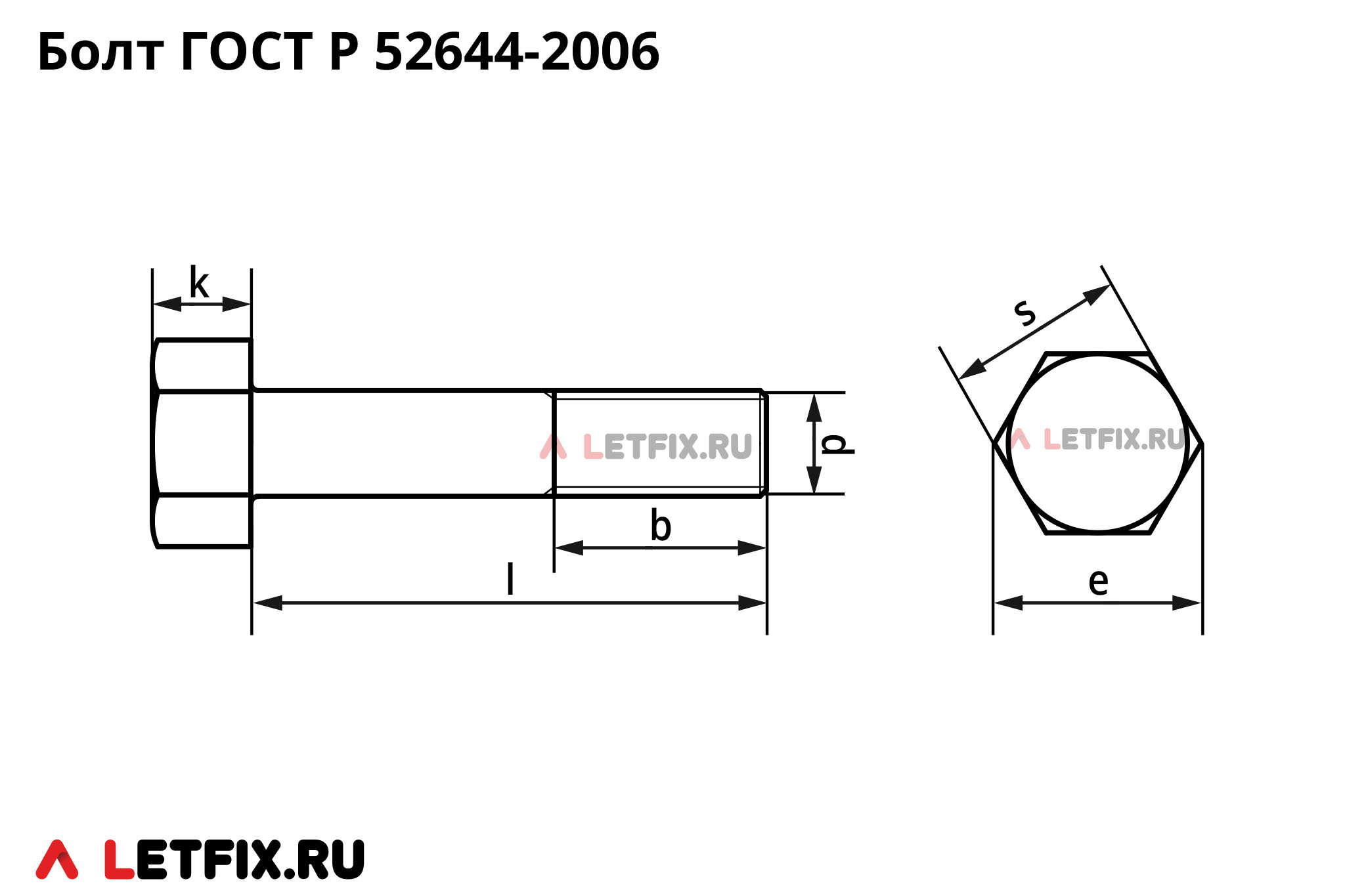 Размеры высокопрочных болтов ГОСТ Р 52644-2006 10.9 ХЛ с увеличенной головкой (с увеличенным размером под ключ для металлических конструкций)