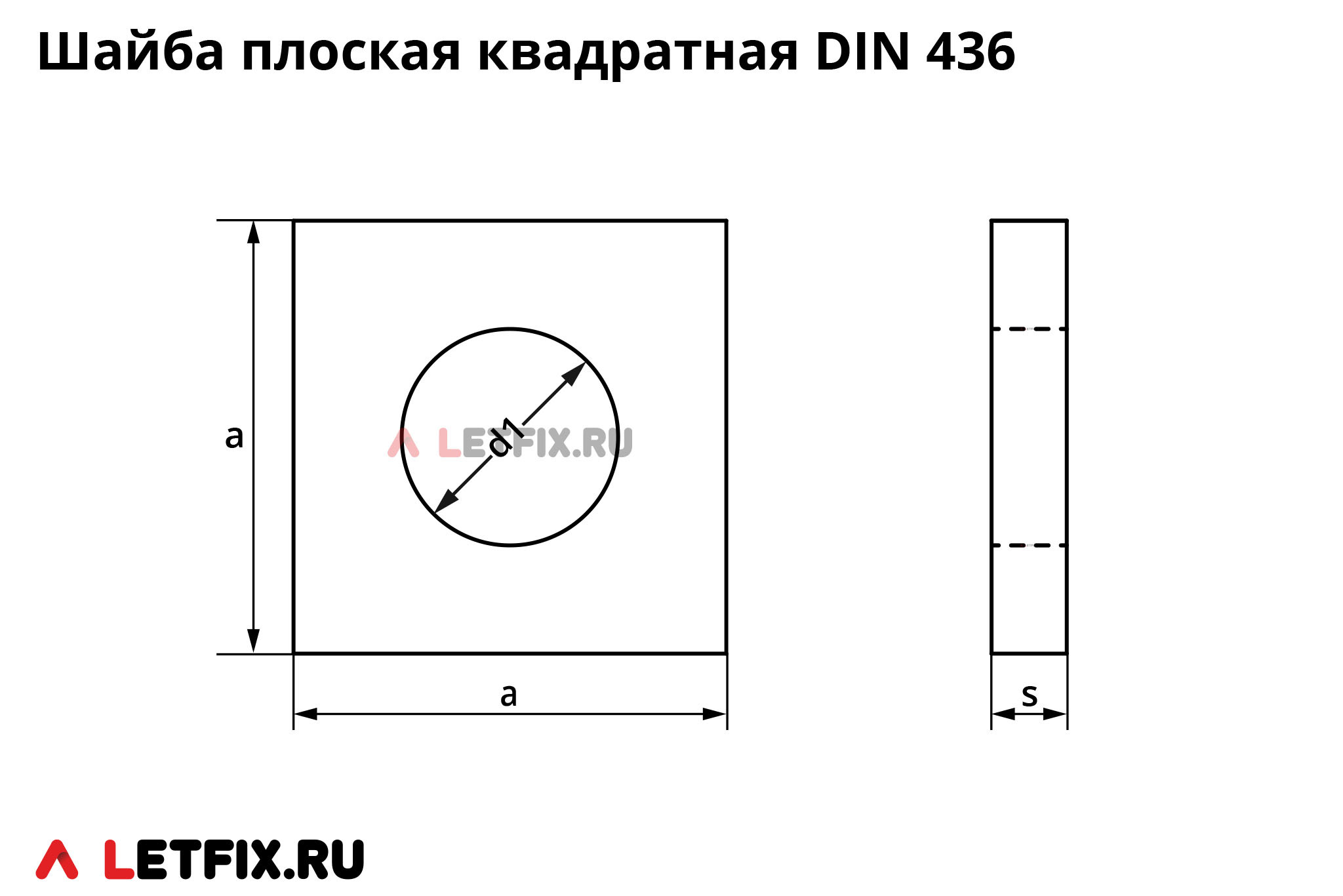 Схема размеров квадратной шайбы DIN 436 (квадратная плоская шайба для деревянных конструкций)