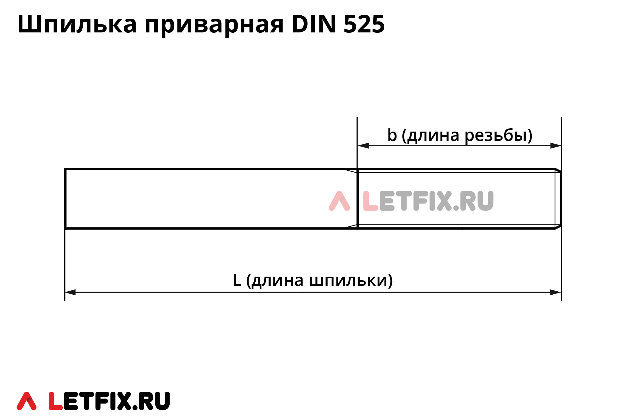 Размеры шпильки для приваривания сваркой DIN 525 (приварная шпилька DIN 525)