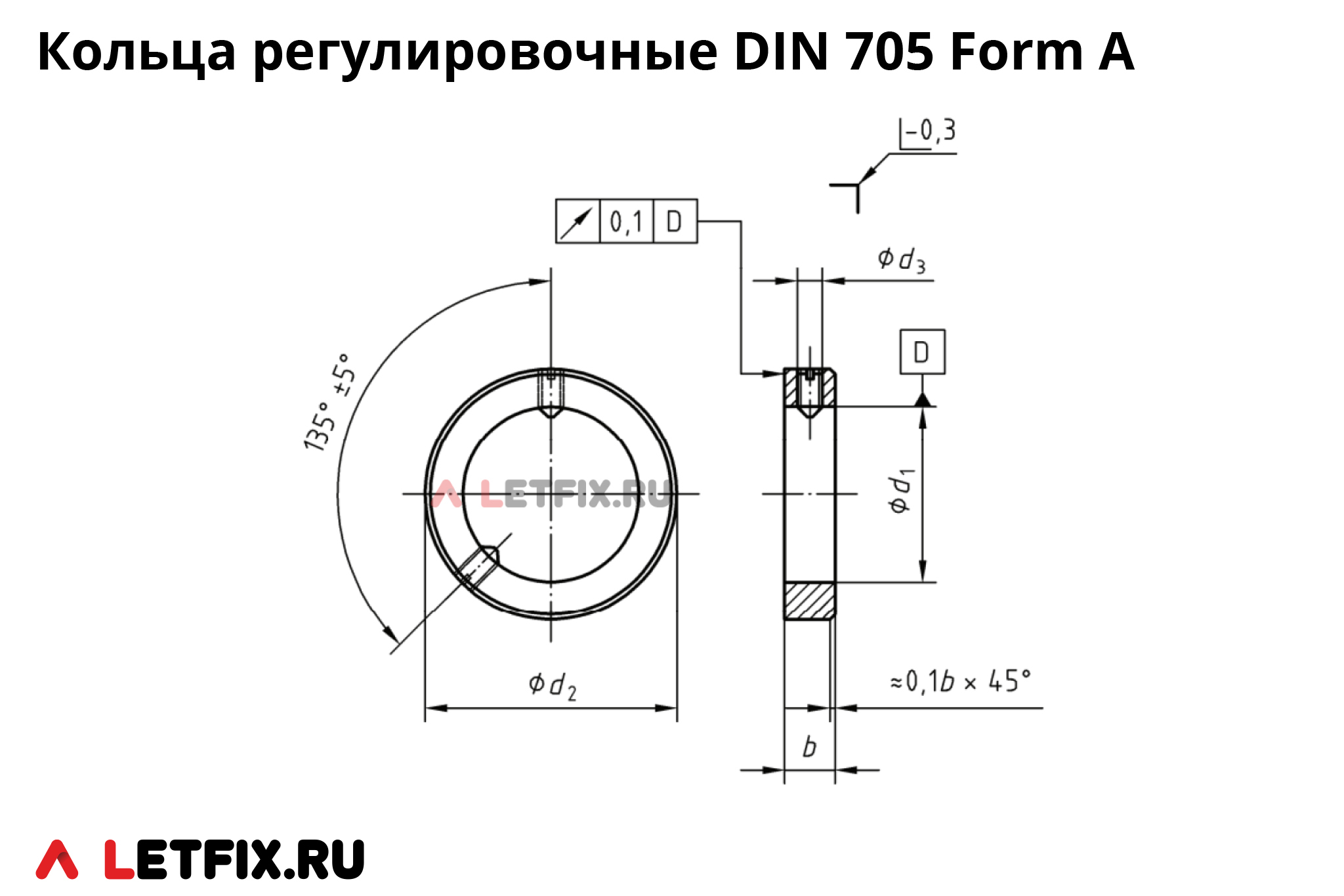 Схема размеров регулировочных колец DIN 705 Form A с установочными стопорными винтами