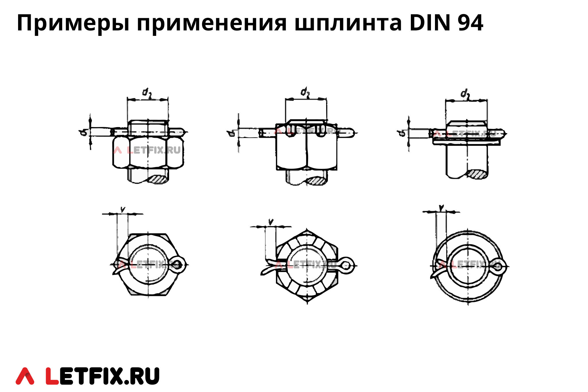 Примеры использования, применения и установки шплинтов DIN 94. Примеры шплинтования и шплинтовки DIN 94.