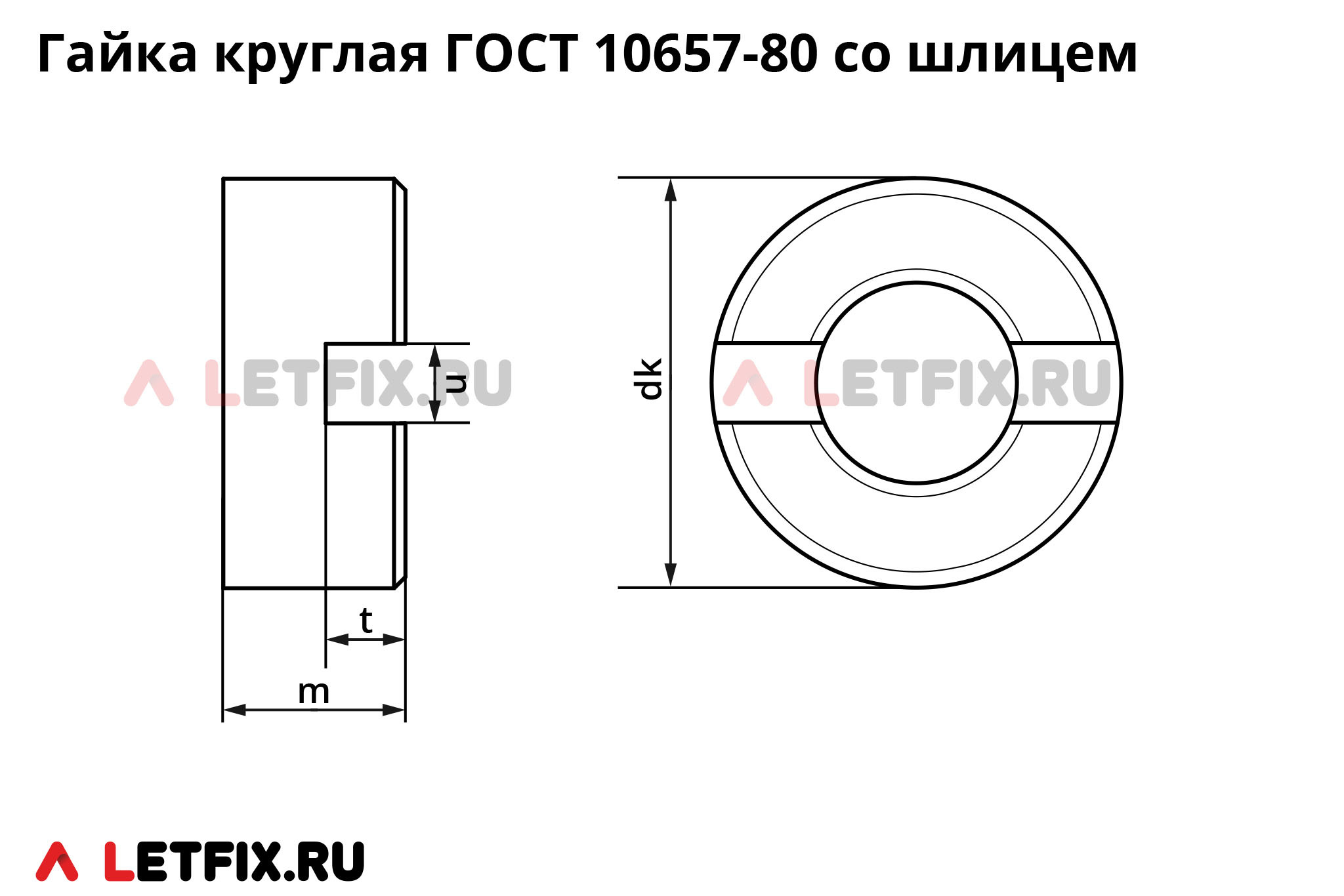 Схема и размеры на круглые гайки ГОСТ 10657-80 (аналог ДИН 546)