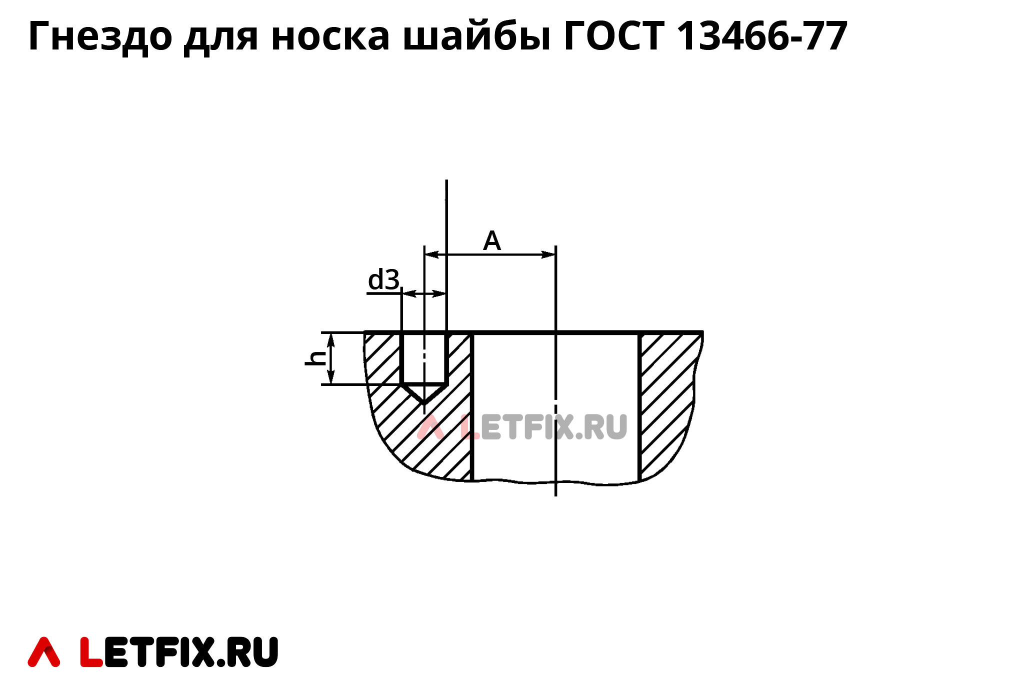 Схема гнезда (отверстия) для установки носка уменьшенной шайбы ГОСТ 13466-77