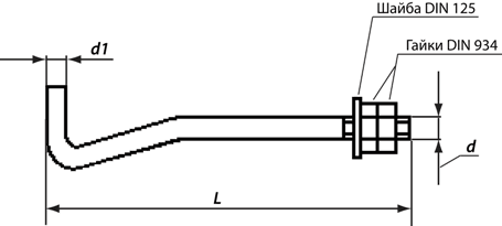Размерная схема фундаментного анкера 1.2 М24х550 ГОСТ 24379.1-2012