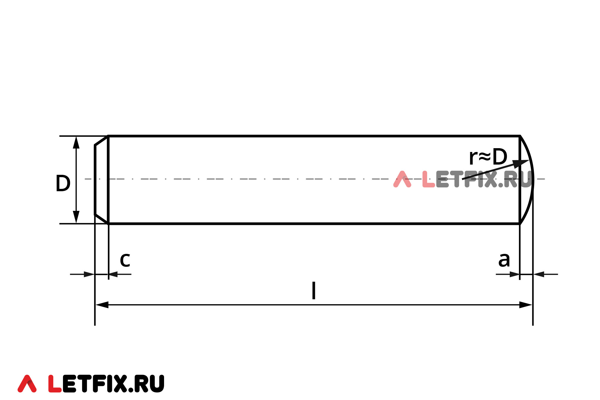 Схема размеров штифта 3х12 ГОСТ 3128-70 исп. 1